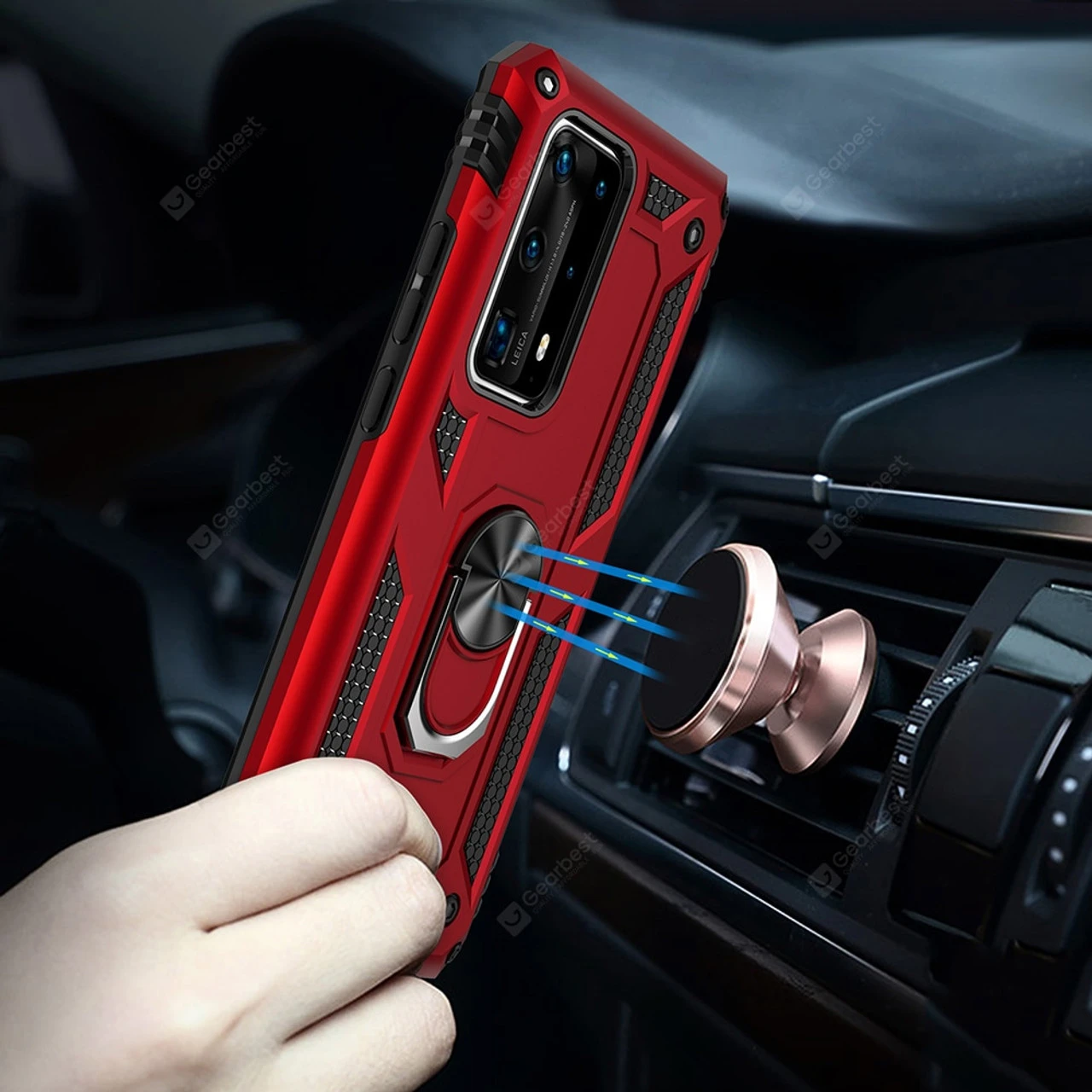 Red Huawei P40 Rugged Armour 360 Rotating Metal Ring Case 3 Red Huawei P40 Rugged Armour 360 Rotating Metal Ring Case - Image 3