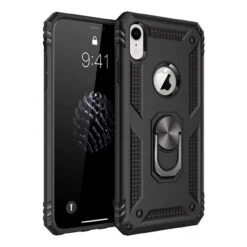 Black IPhone XR Shock Proof 360 Rotating Metal Ring Stand Case