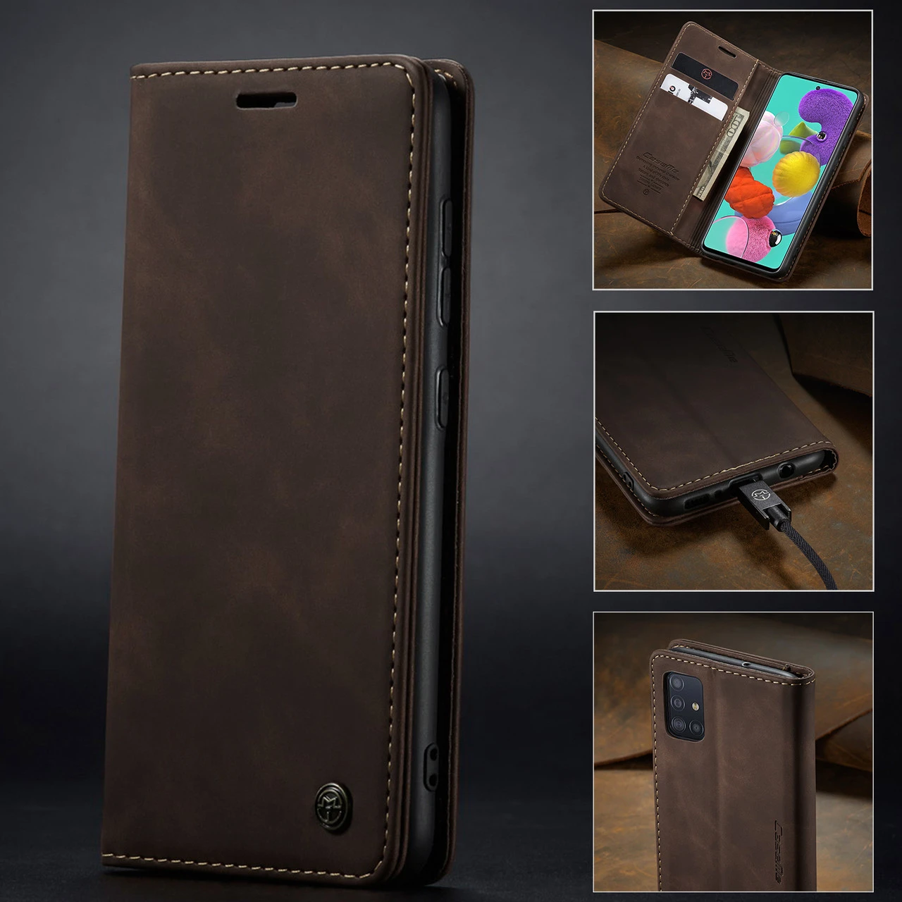 Coffee CaseMe Classy Compact Flip Wallet Card Case For Galaxy A71 6 Coffee CaseMe Classy Compact Flip Wallet Card Case For Galaxy A71 - Image 6