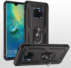 Black Huawei Mate 20 Hybrid Shock Proof Rotating Metal Ring Case