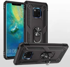 Black Rugged Armour 360 Rotating Metal Ring Case For Huawei Mate 20 Pro