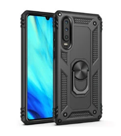 Black Slim Armour 360 Rotating Metal Ring Stand Case For Huawei P30