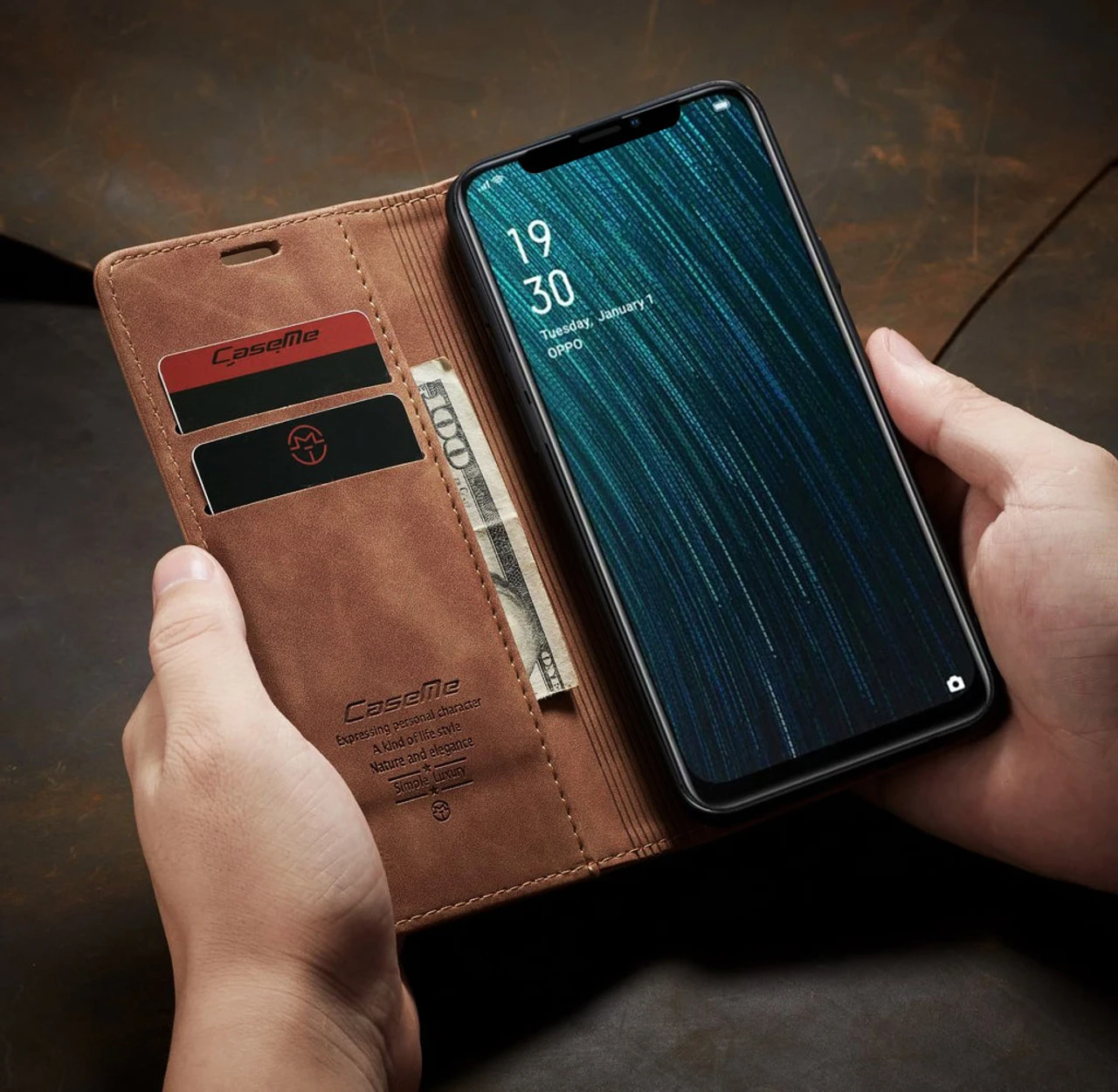 Vintage Brown Oppo AX5 / A3S CaseMe Compact Flip Wallet Case 5 Vintage Brown Oppo AX5 / A3S CaseMe Compact Flip Wallet Case - Image 5
