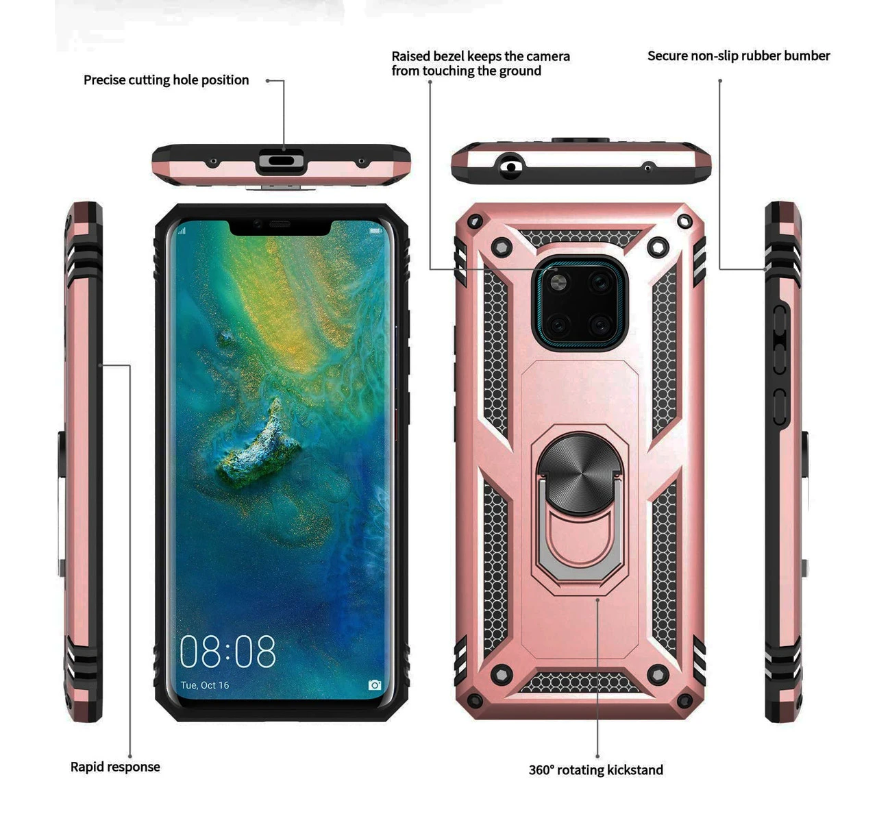 Rose Gold Heavy Duty 360 Rotating Metal Ring Stand Case For Huawei Mate 20 Pro 3 Rose Gold Heavy Duty 360 Rotating Metal Ring Stand Case For Huawei Mate 20 Pro - Image 3