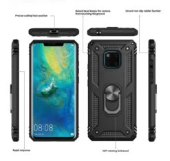Black Rugged Armour 360 Rotating Metal Ring Case For Huawei Mate 20 Pro -Cheap NewCase Store 2 55343.1636938774