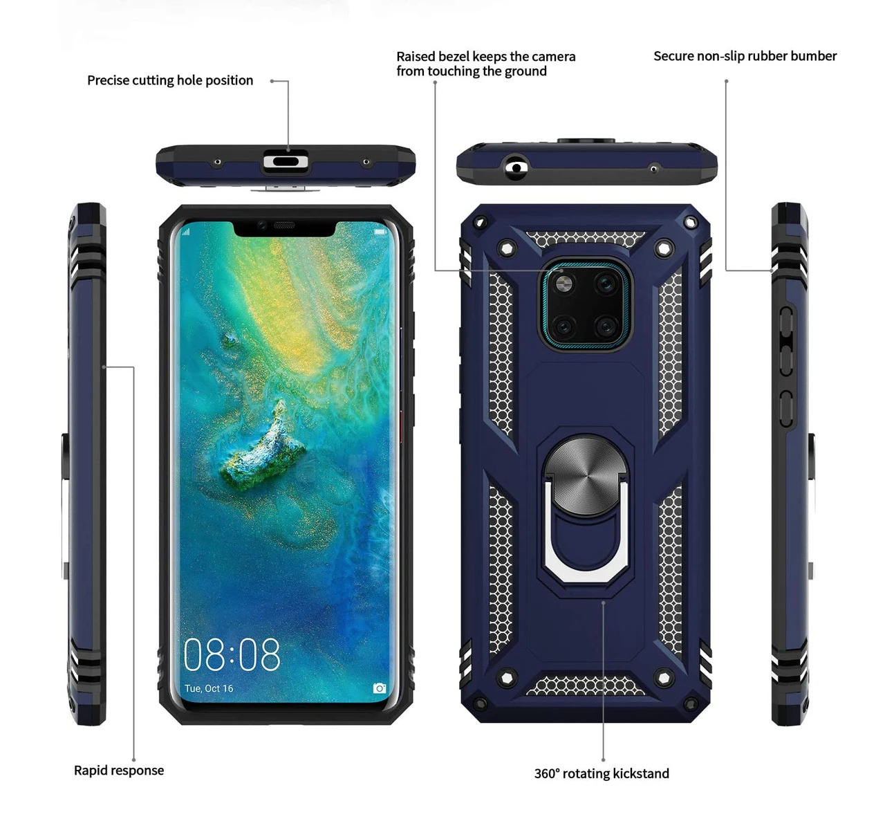 Navy Huawei Mate 20 Pro Rugged Armour 360 Rotating Metal Ring Case 3 Navy Huawei Mate 20 Pro Rugged Armour 360 Rotating Metal Ring Case - Image 3