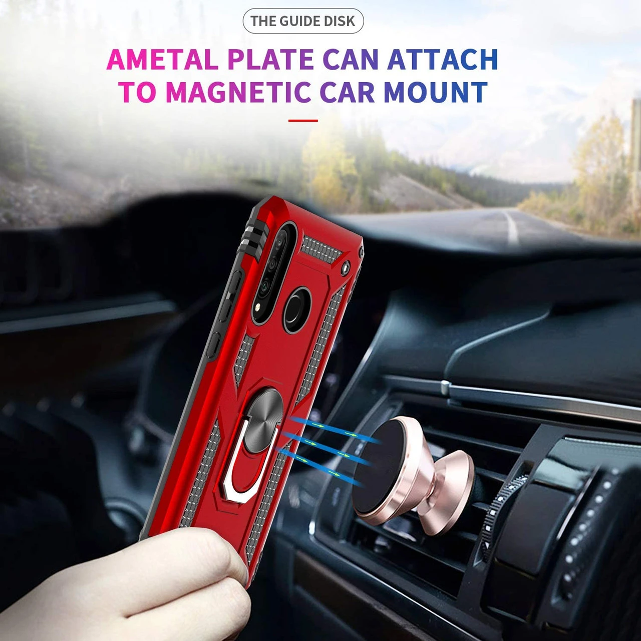 Red Heavy Duty 360 Rotating Metal Ring Stand Case For Huawei P30 Lite 6 Red Heavy Duty 360 Rotating Metal Ring Stand Case For Huawei P30 Lite - Image 6