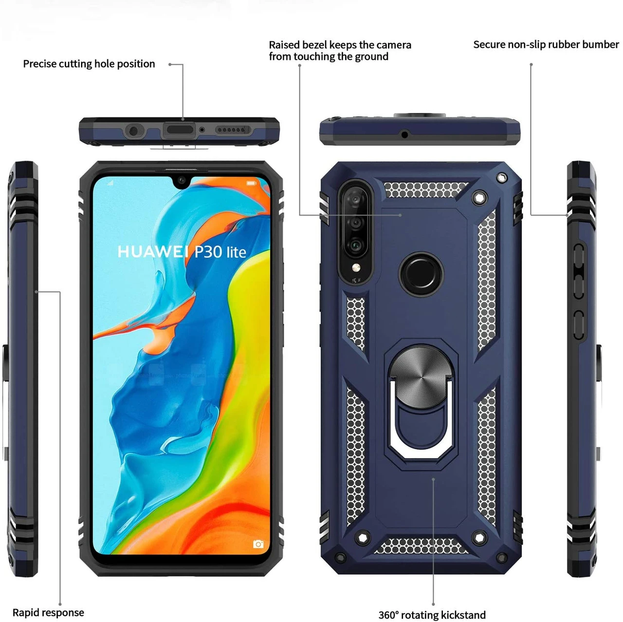 Navy Slim Armour 360 Rotating Metal Ring Stand Case For Huawei P30 Lite 2 Navy Slim Armour 360 Rotating Metal Ring Stand Case For Huawei P30 Lite - Image 2