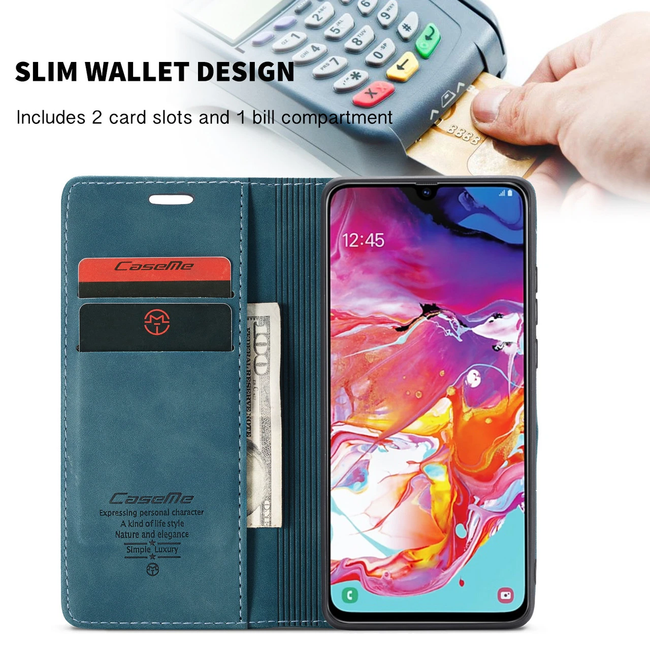 Blue CaseMe Magnetic Compact Flip Wallet Case For Oppo R17 4 Blue CaseMe Magnetic Compact Flip Wallet Case For Oppo R17 - Image 4