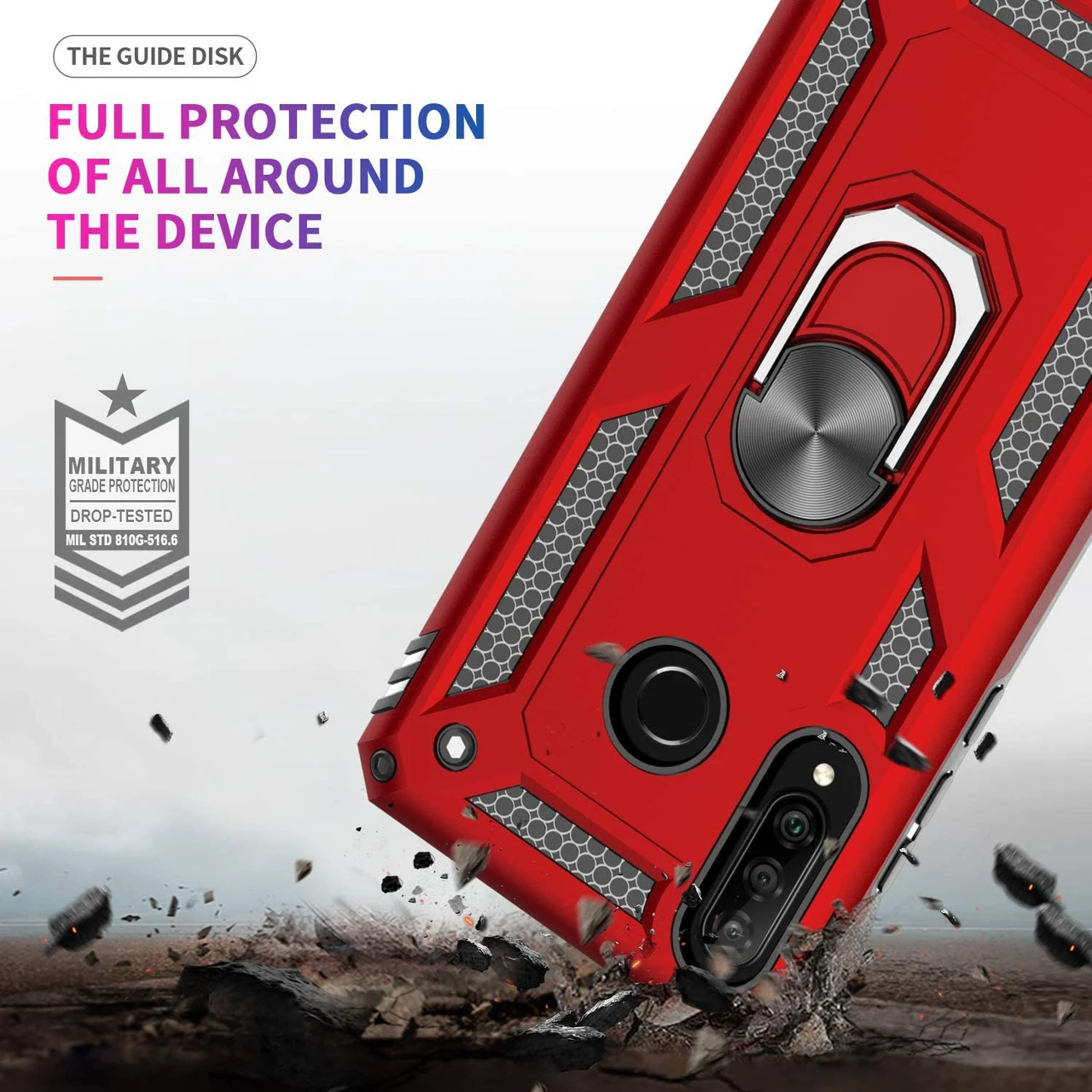 Red Heavy Duty 360 Rotating Metal Ring Stand Case For Huawei P30 Lite 3 Red Heavy Duty 360 Rotating Metal Ring Stand Case For Huawei P30 Lite - Image 3