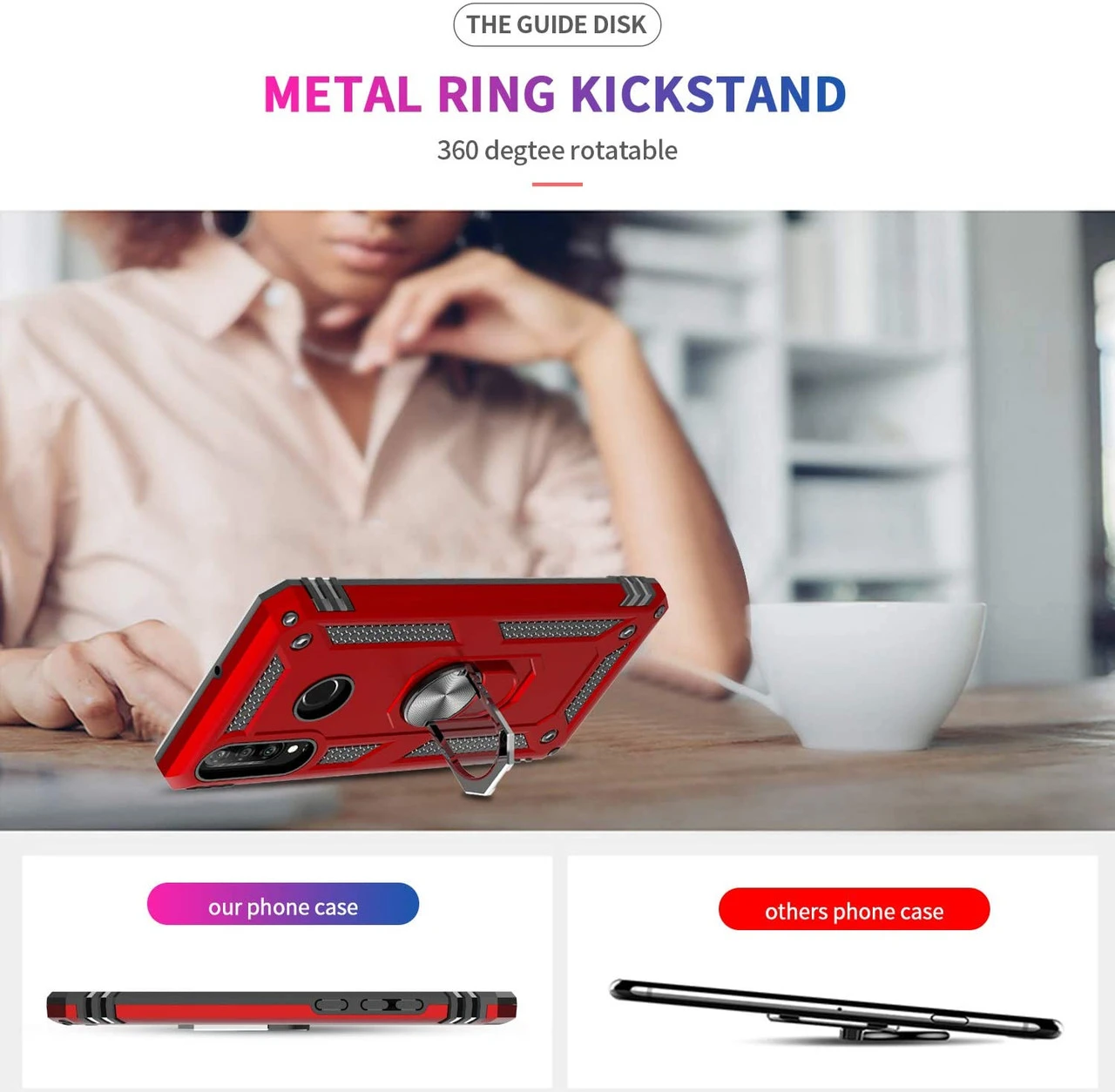 Red Heavy Duty 360 Rotating Metal Ring Stand Case For Huawei P30 Lite 5 Red Heavy Duty 360 Rotating Metal Ring Stand Case For Huawei P30 Lite - Image 5