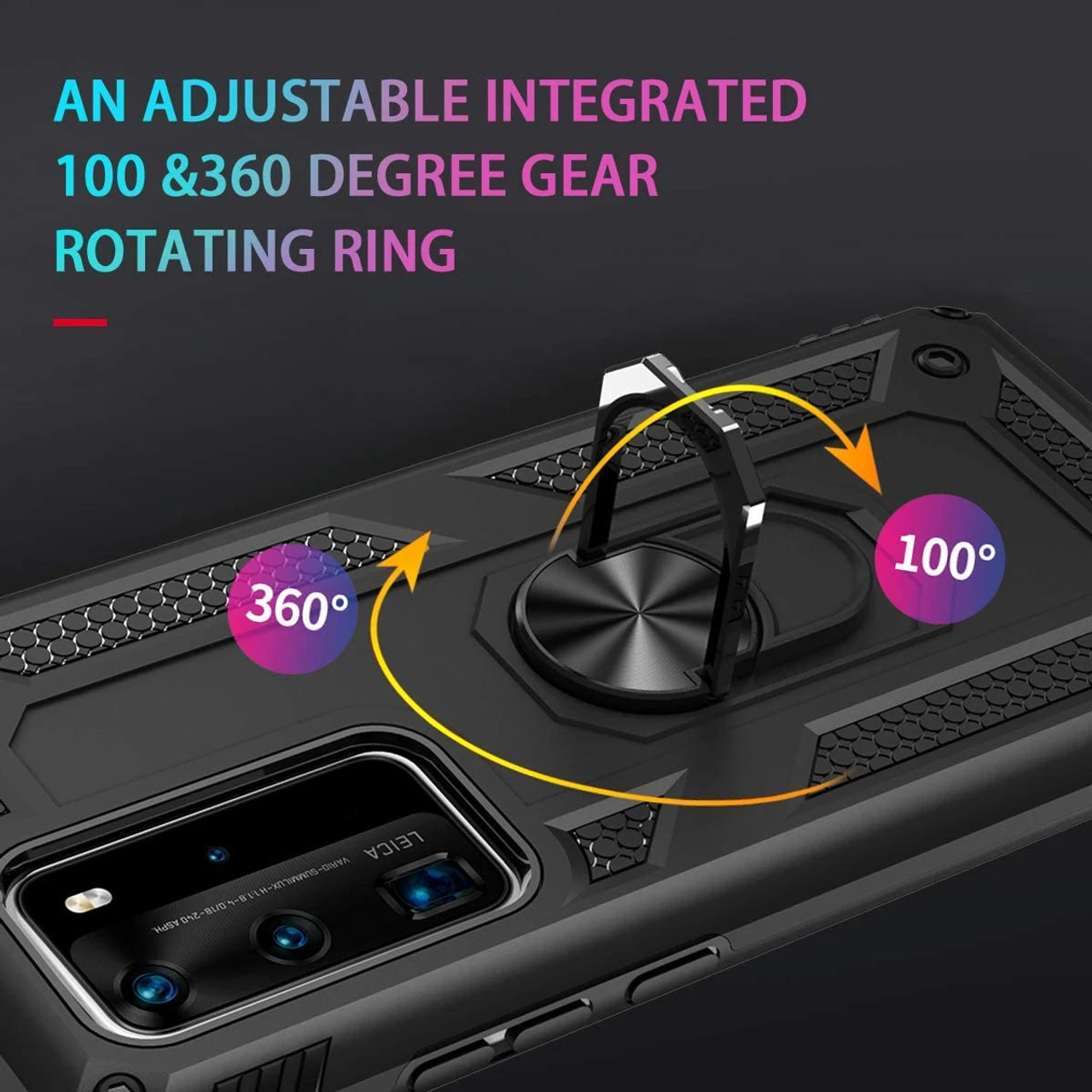 Black Shock Proof 360 Rotating Metal Ring Stand Case For Huawei P30 Pro 4 Black Shock Proof 360 Rotating Metal Ring Stand Case For Huawei P30 Pro - Image 4