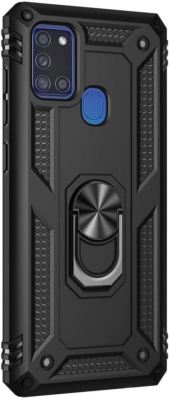 Black Hybrid Shock Proof Rotating Metal Ring Case For Galaxy A21s 2 Black Hybrid Shock Proof Rotating Metal Ring Case For Galaxy A21s - Image 2