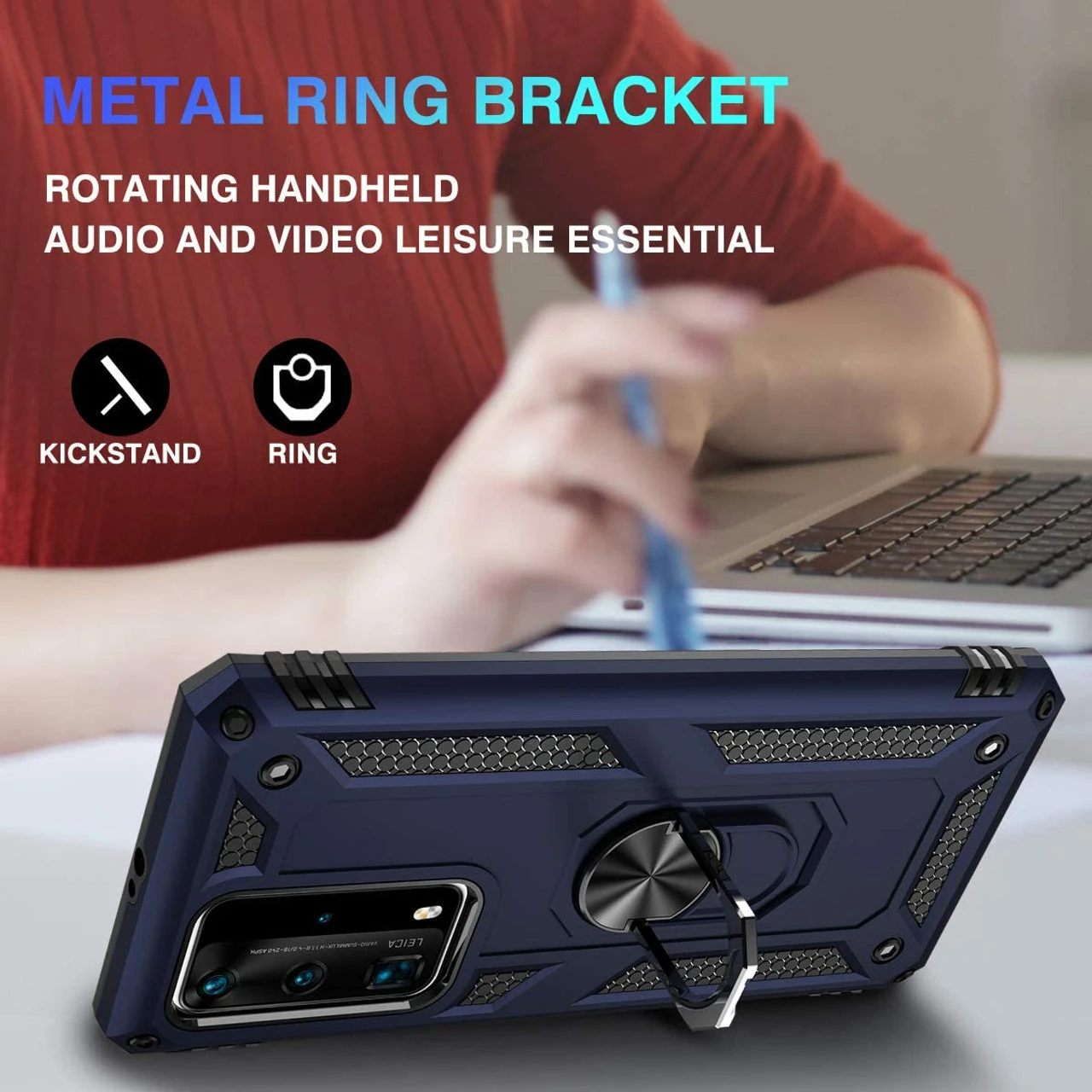 Navy Huawei P40 Heavy Duty 360 Rotating Metal Ring Stand Case 6 Navy Huawei P40 Heavy Duty 360 Rotating Metal Ring Stand Case - Image 6