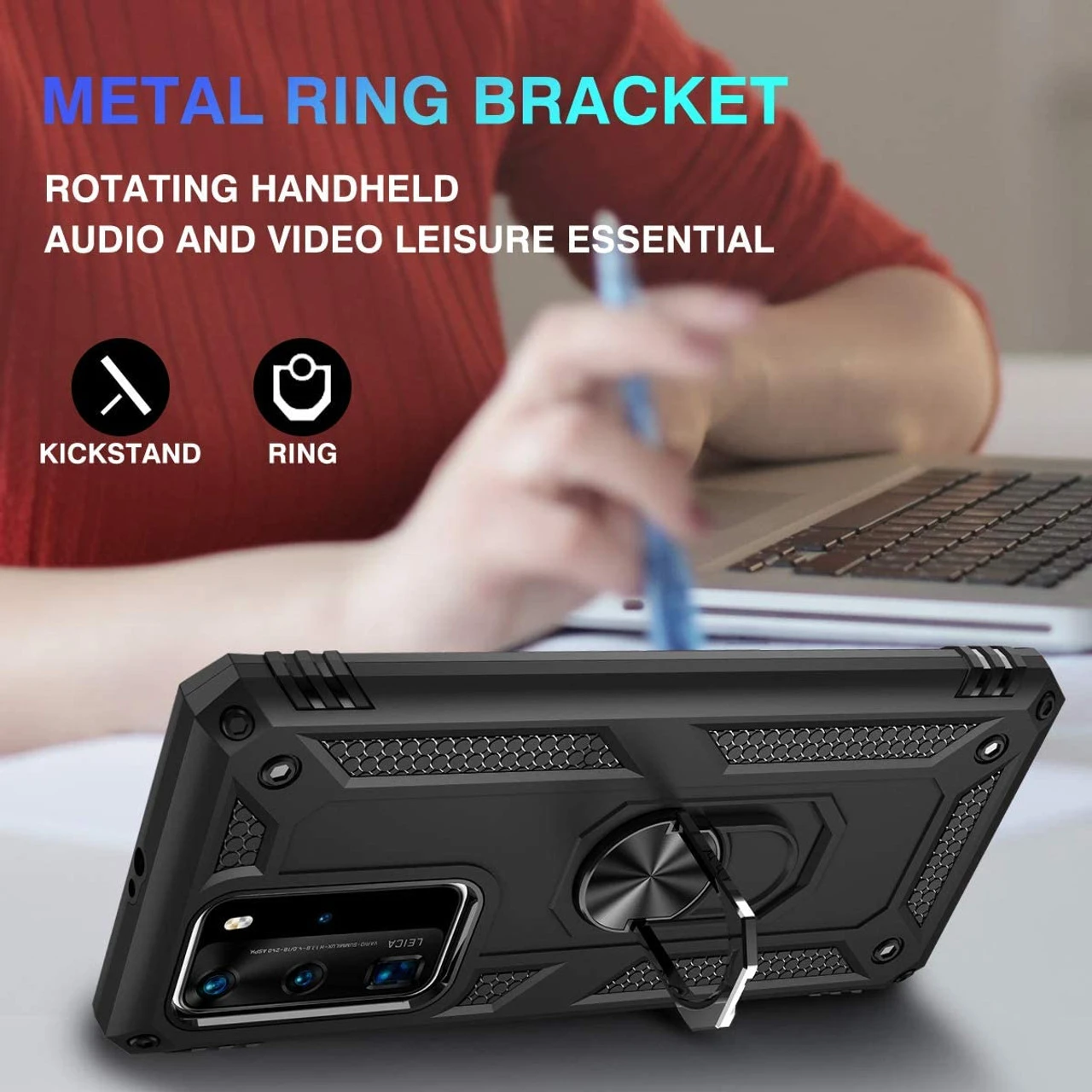 Black Shock Proof 360 Rotating Metal Ring Stand Case For Huawei P30 Pro 6 Black Shock Proof 360 Rotating Metal Ring Stand Case For Huawei P30 Pro - Image 6