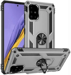 Silver Galaxy A71 5G Heavy Duty 360 Rotating Metal Ring Stand Case