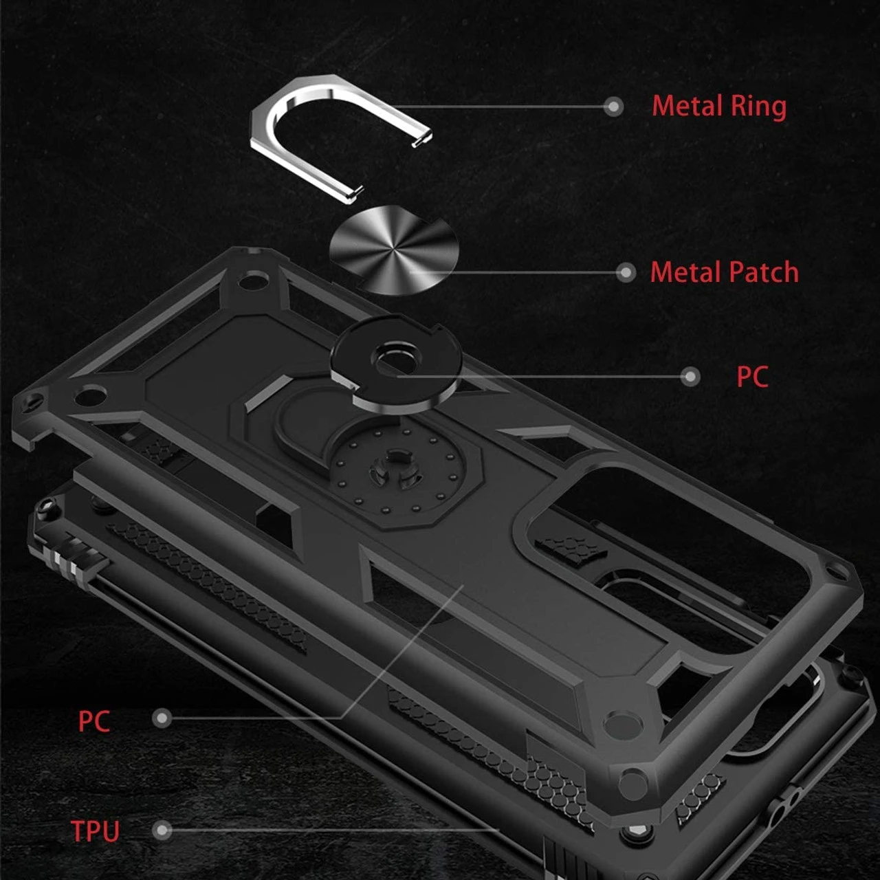 Black Shock Proof 360 Rotating Metal Ring Stand Case For Huawei P40 Pro 4 Black Shock Proof 360 Rotating Metal Ring Stand Case For Huawei P40 Pro - Image 4