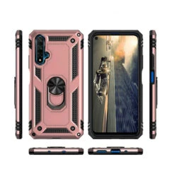 Rose Gold Huawei Nova 5T Slim Armour 360 Rotating Metal Ring Stand Case