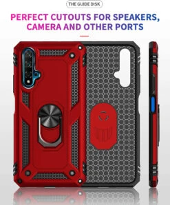 Red Huawei Nova 5T Heavy Duty 360 Rotating Metal Ring Stand Case -Cheap NewCase Store 6 66697.1603990522