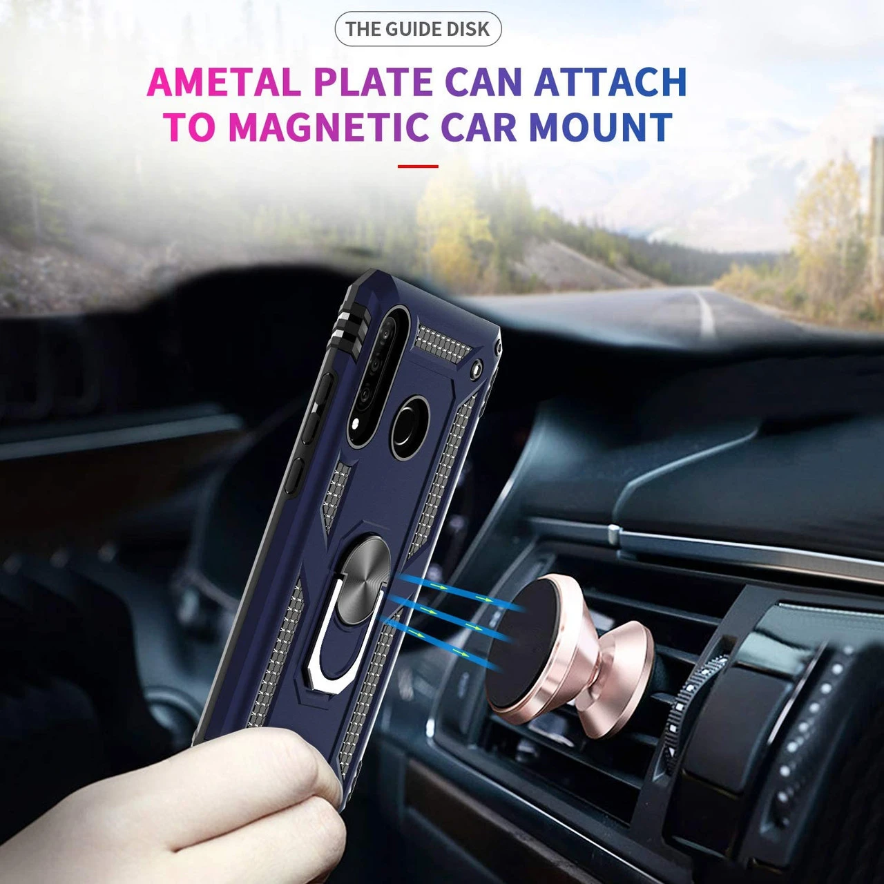 Navy Slim Armour 360 Rotating Metal Ring Stand Case For Huawei P30 Lite 6 Navy Slim Armour 360 Rotating Metal Ring Stand Case For Huawei P30 Lite - Image 6