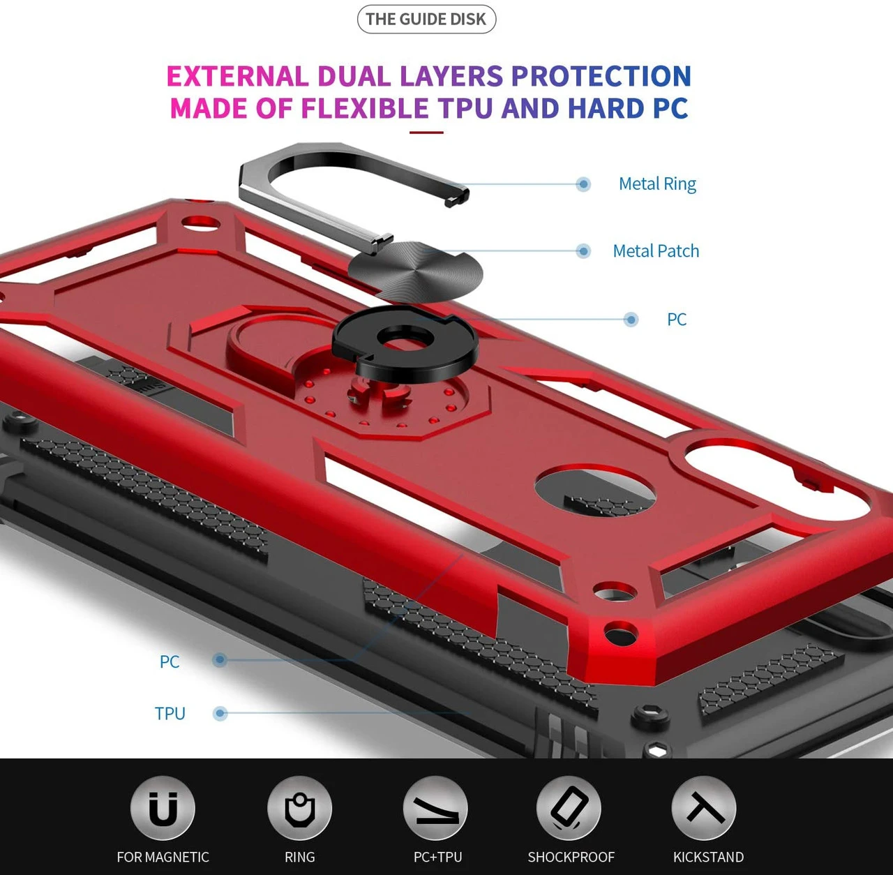 Red Heavy Duty 360 Rotating Metal Ring Stand Case For Huawei P30 Lite 4 Red Heavy Duty 360 Rotating Metal Ring Stand Case For Huawei P30 Lite - Image 4