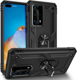 Black Huawei P40 Shock Proof 360 Rotating Metal Ring Stand Case