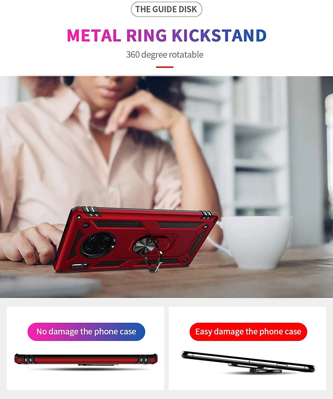 Red Rugged Armour 360 Rotating Metal Ring Case For Huawei Mate 30 Pro 4 Red Rugged Armour 360 Rotating Metal Ring Case For Huawei Mate 30 Pro - Image 4