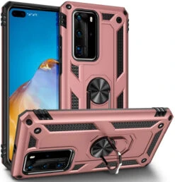 Rose Gold Hybrid Shock Proof Rotating Metal Ring Case For Huawei P40 Pro