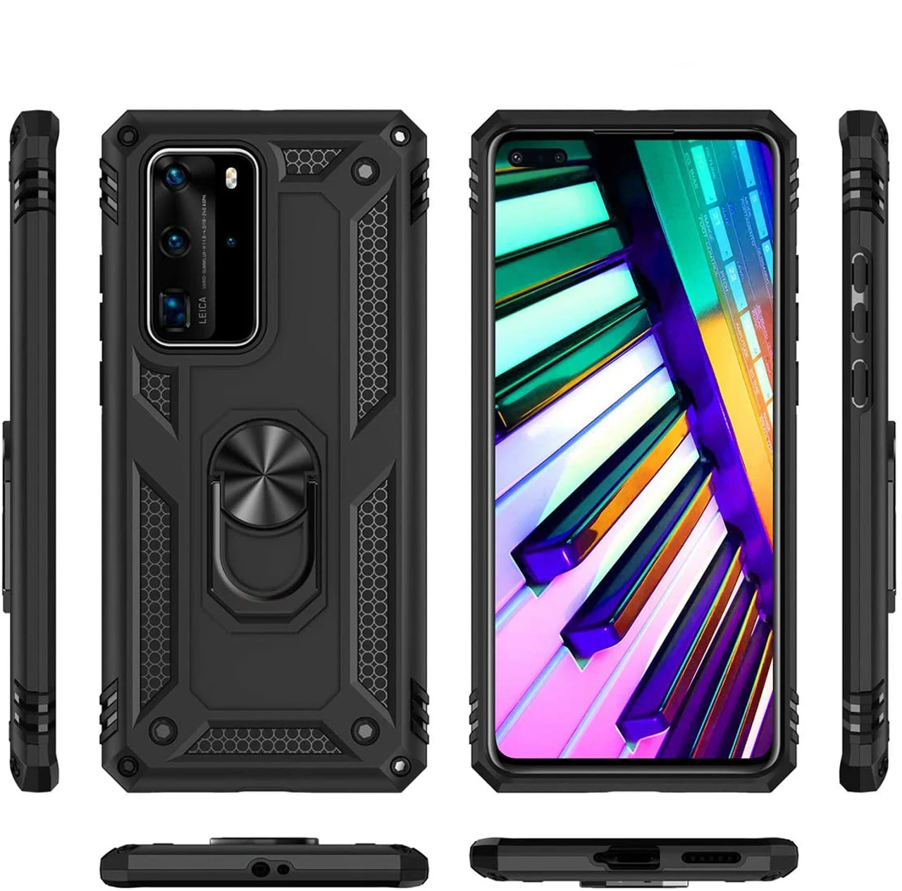 Black Shock Proof 360 Rotating Metal Ring Stand Case For Huawei P40 Pro 1 Black Shock Proof 360 Rotating Metal Ring Stand Case For Huawei P40 Pro