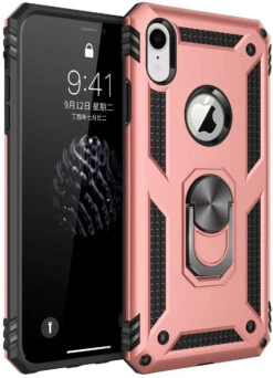 Rose Gold Hybrid Shock Proof Rotating Metal Ring Case For IPhone XR