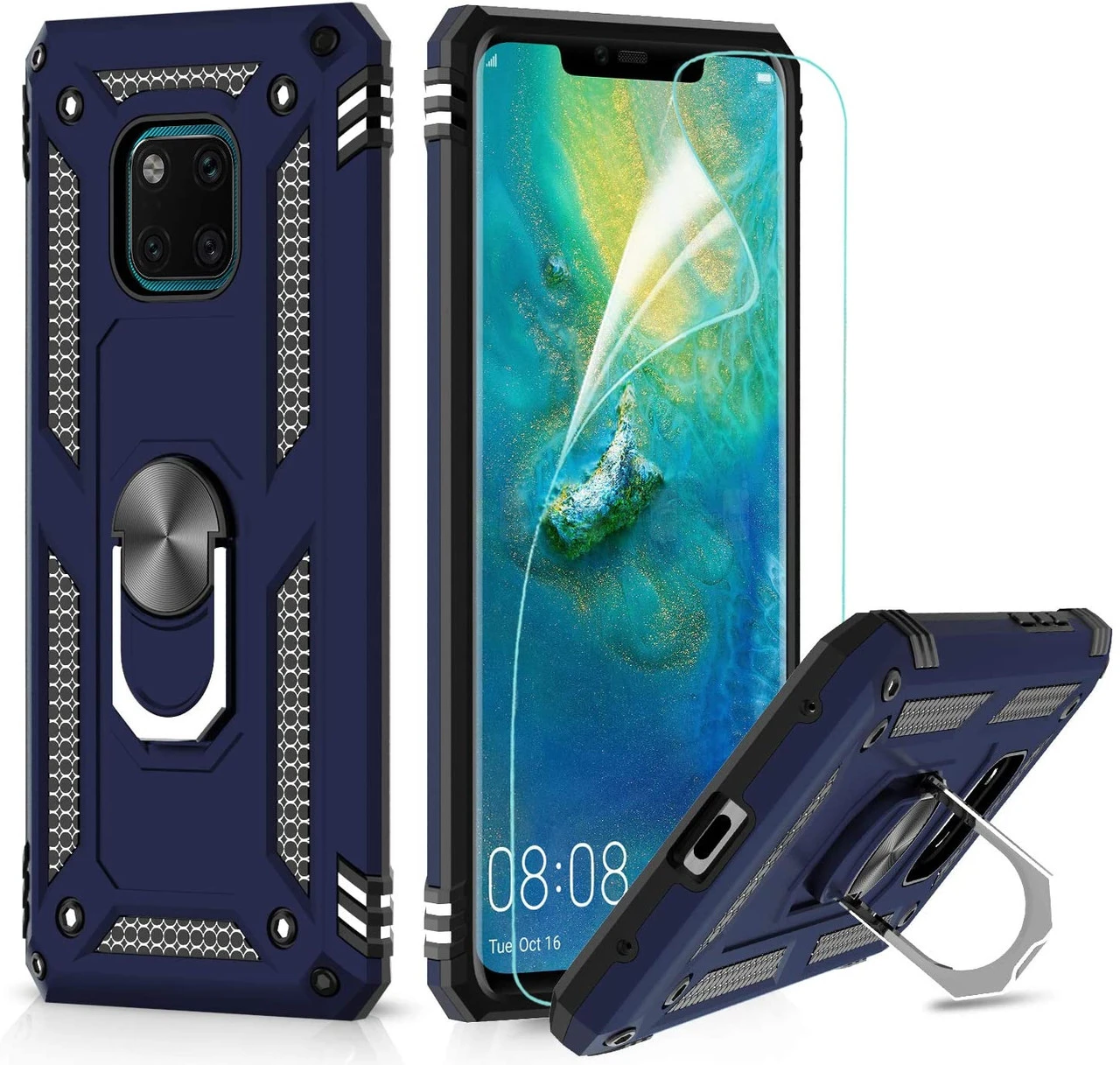 Navy Huawei Mate 20 Pro Rugged Armour 360 Rotating Metal Ring Case 1 Navy Huawei Mate 20 Pro Rugged Armour 360 Rotating Metal Ring Case