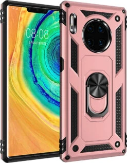 Rose Gold Huawei Mate 30 Pro Hybrid Shock Proof Rotating Metal Ring Case