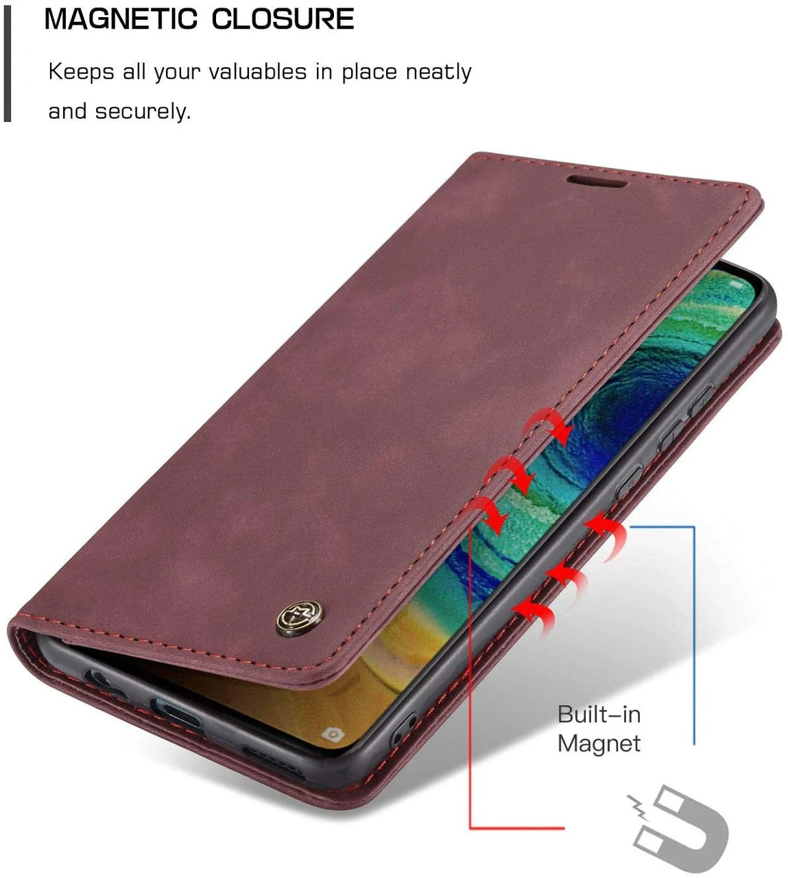 Red Wine Huawei Mate 30 Pro CaseMe Synthetic Leather Wallet Case 2 Red Wine Huawei Mate 30 Pro CaseMe Synthetic Leather Wallet Case - Image 2