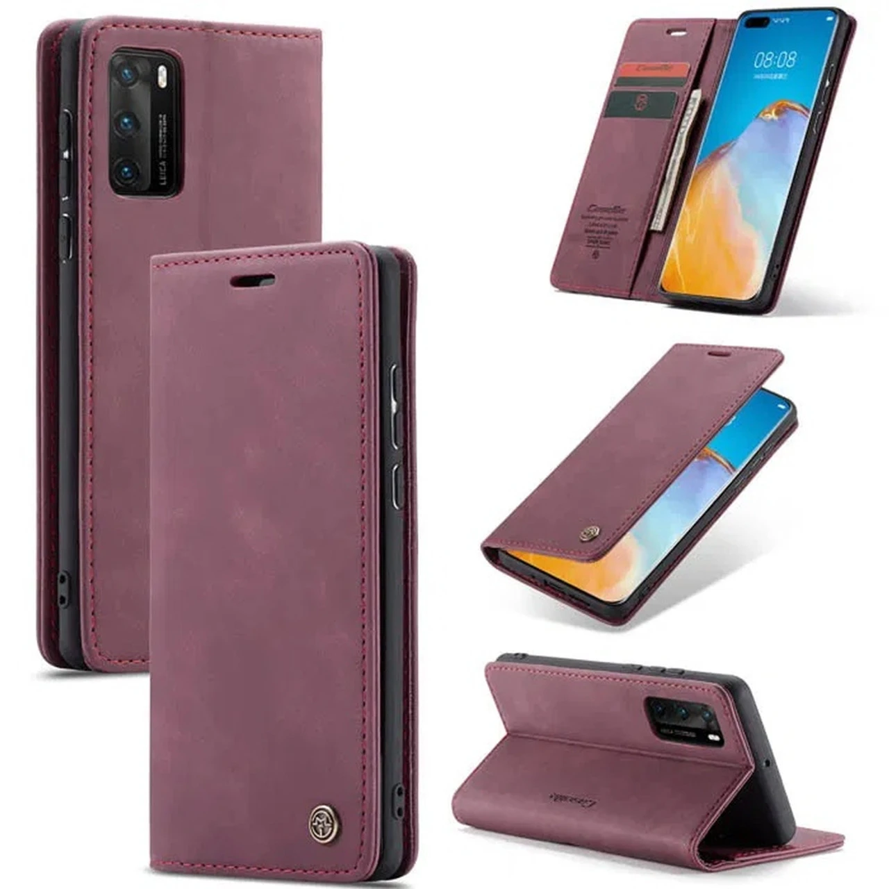 Red Wine Huawei P40 CaseMe Synthetic Leather Wallet Case 1 Red Wine Huawei P40 CaseMe Synthetic Leather Wallet Case