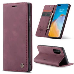 Red Wine CaseMe Synthetic Leather Wallet Case For Huawei P40 Pro