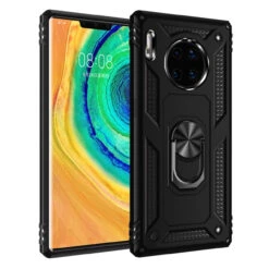 Black Slim Armour 360 Rotating Metal Ring Stand Case For Huawei Mate 30 Pro