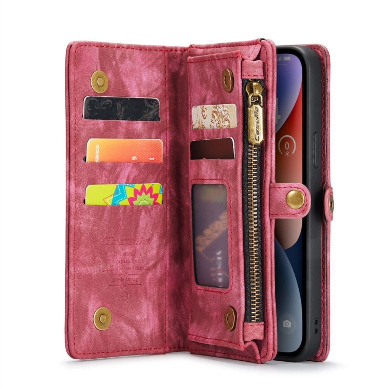 Red IPhone 15 Plus Multi-Functional 2 In 1 Zipper Purse Wallet Case 4 Red IPhone 15 Plus Multi-Functional 2 In 1 Zipper Purse Wallet Case - Image 4