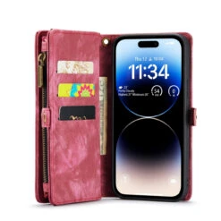 Red IPhone 15 Pro Multi-functional 2 In 1 Purse Wallet Magnetic Case -Cheap NewCase Store EDA005409203B 3 54212.1695208428