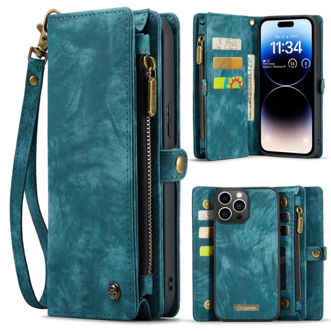 Blue 2 In 1 Retro Zipper Wallet Magnetic Case For IPhone 15 Pro Max 1 Blue 2 In 1 Retro Zipper Wallet Magnetic Case For IPhone 15 Pro Max
