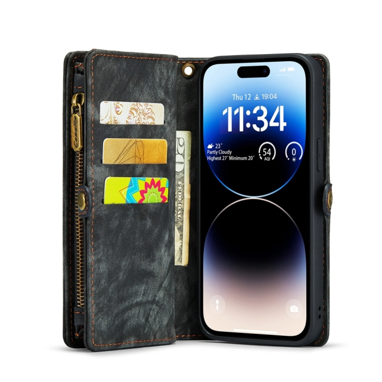 Black IPhone 15 Pro Max 2 In 1 Retro Zipper Wallet Magnetic Case 4 Black IPhone 15 Pro Max 2 In 1 Retro Zipper Wallet Magnetic Case - Image 4