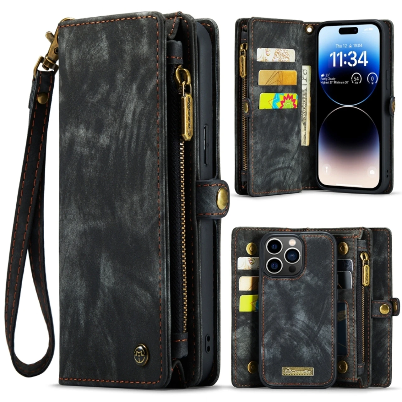 Black IPhone 15 Pro Max 2 In 1 Retro Zipper Wallet Magnetic Case 1 Black IPhone 15 Pro Max 2 In 1 Retro Zipper Wallet Magnetic Case