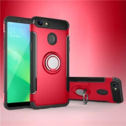 Red Oppo A73 / F5 Metal Circle 360 Degree Ring Shock Proof Case
