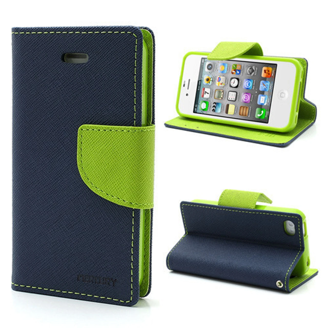 IPhone 4 / 4S Mercury Goospery Fancy Diary Wallet Case - Navy / Green 1 IPhone 4 / 4S Mercury Goospery Fancy Diary Wallet Case - Navy / Green