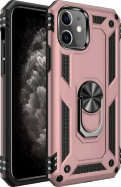 Front Page 31 Rose Gold Heavy Duty 360 Rotating Metal Ring Stand Case For IPhone 12 Mini