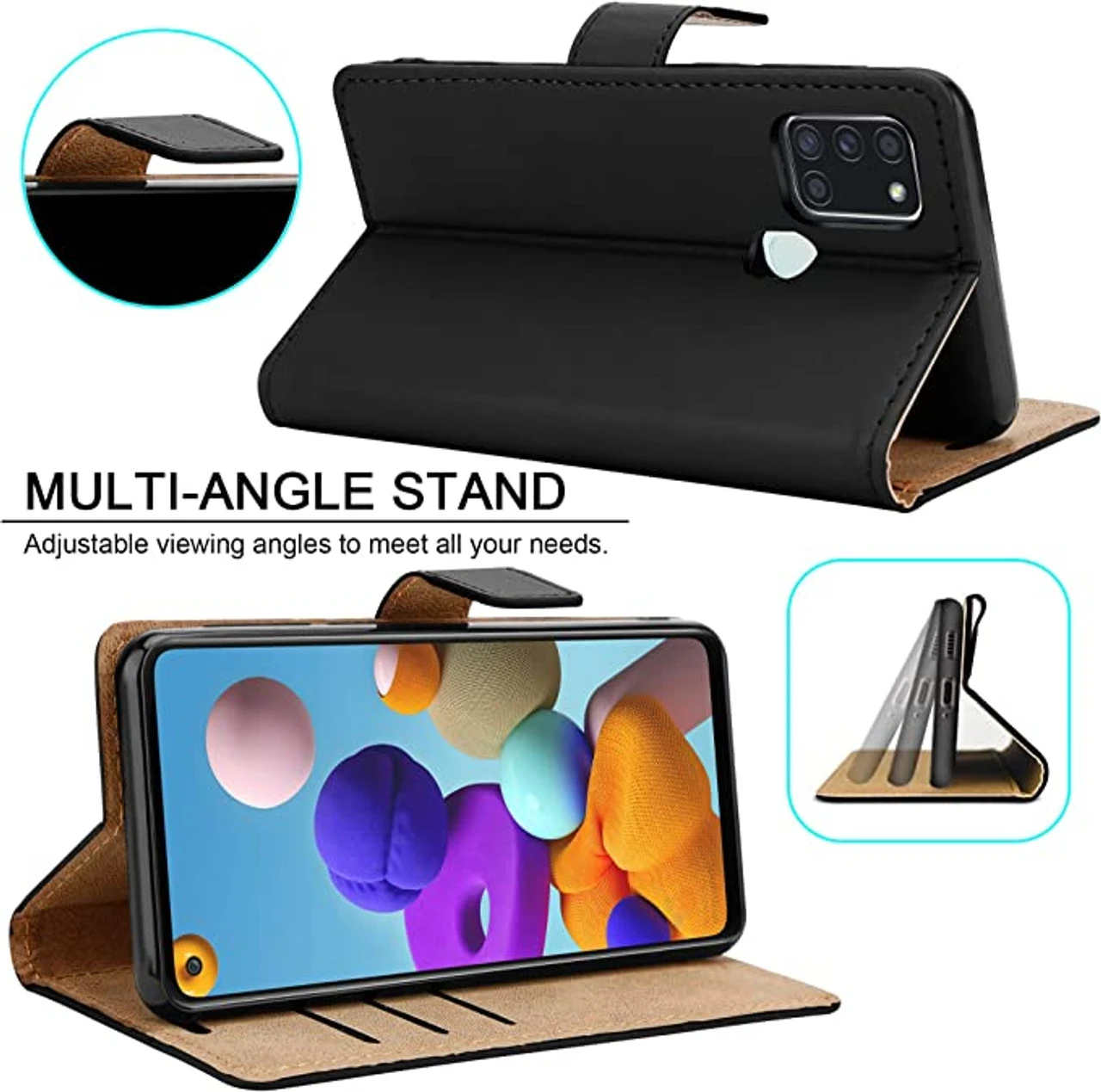 Genuine Leather Smart Wallet Case For Samsung Galaxy A21s 4 Genuine Leather Smart Wallet Case For Samsung Galaxy A21s - Image 4