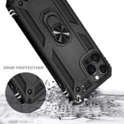 Black Slim Armour 360 Rotating Metal Ring Stand Case For IPhone 12 / 12 Pro -Cheap NewCase Store argdf 70923.1604853690