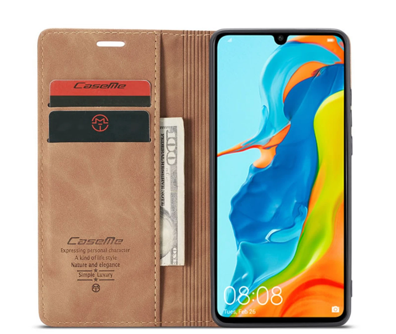 Brown Huawei P30 Lite CaseMe Premium PU Leather Wallet Case 3 Brown Huawei P30 Lite CaseMe Premium PU Leather Wallet Case - Image 3