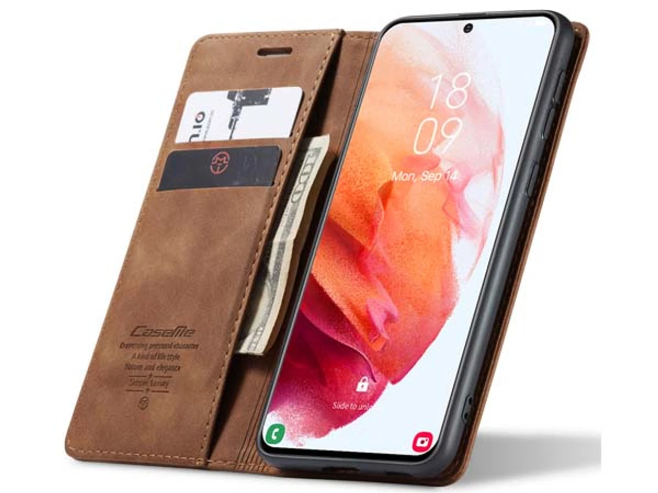 CaseMe Samsung Galaxy S21 + Plus Classic Folio PU Leather Case - Brown 5 CaseMe Samsung Galaxy S21 + Plus Classic Folio PU Leather Case - Brown - Image 5