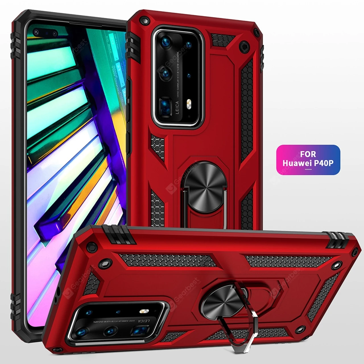 Red Huawei P40 Pro Slim Armour 360 Rotating Metal Ring Stand Case 1 Red Huawei P40 Pro Slim Armour 360 Rotating Metal Ring Stand Case