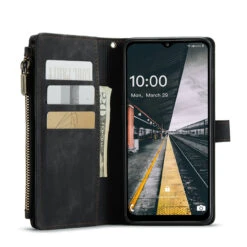 Black Galaxy A04s Multi-Functional Wallet Detachable Magnetic Case